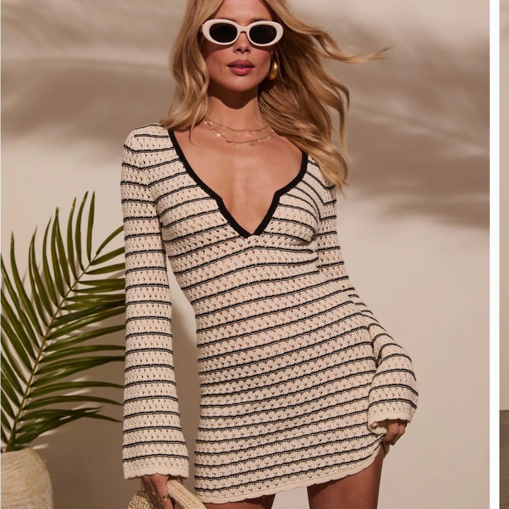 Vici Cream and Black Striped Knit Dress